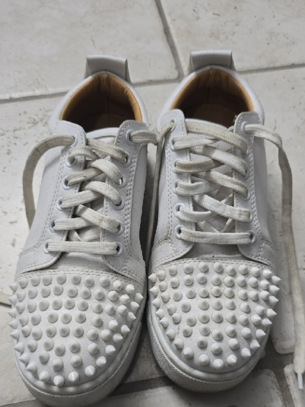 White Spike-Toe Lace-Up Sneakers